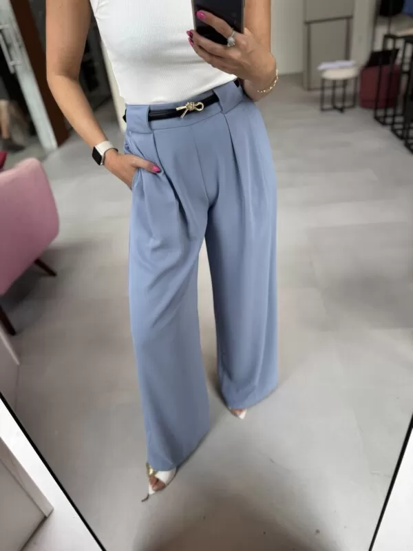 Calça Pantalona de Crepe com Cinto - Azul Claro - Image 3