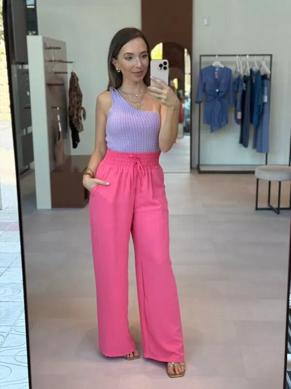 Calça de Crepe com Elástico - Rosa Melancia - Image 3
