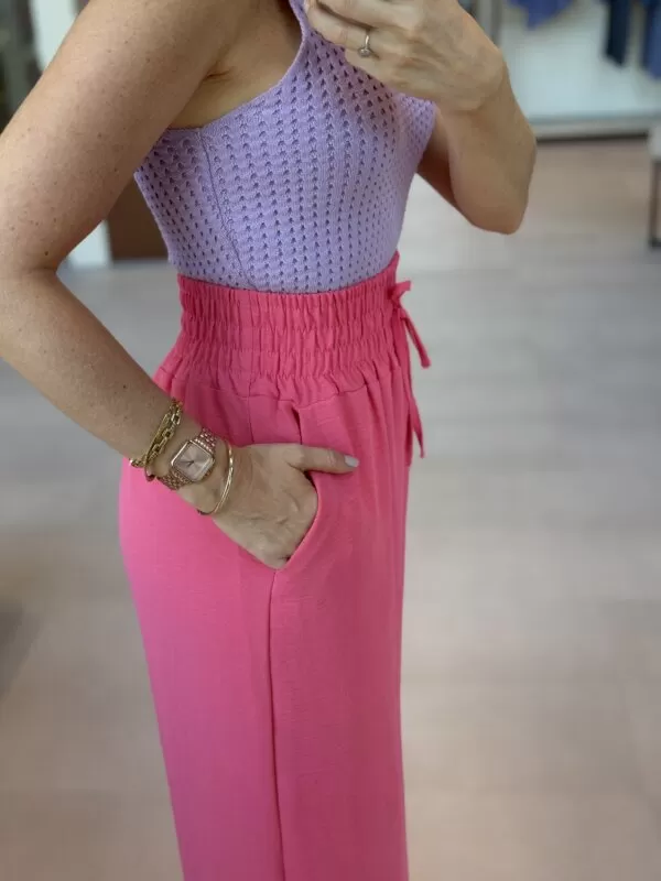 Calça de Crepe com Elástico - Rosa Melancia - Image 7