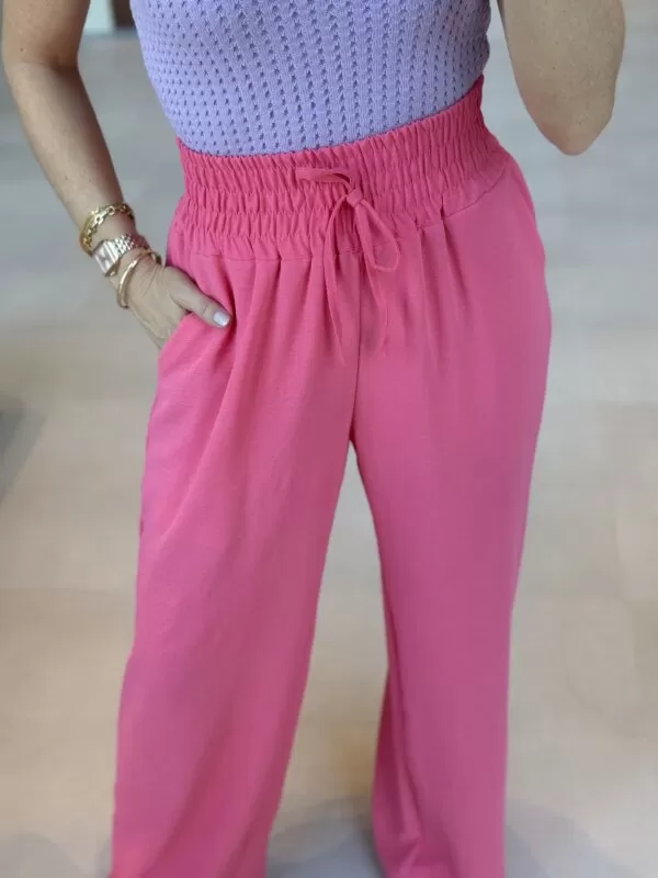Calça de Crepe com Elástico - Rosa Melancia
