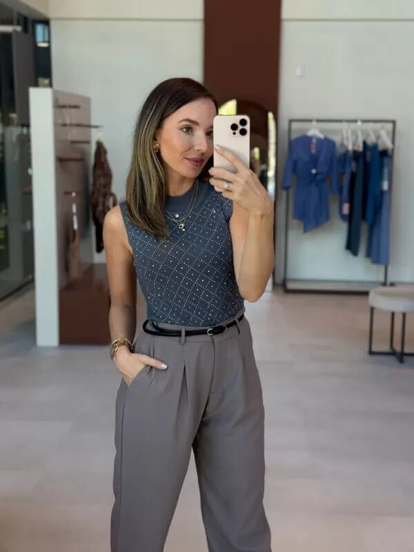 Blusa Modal e Brilhos - Cinza